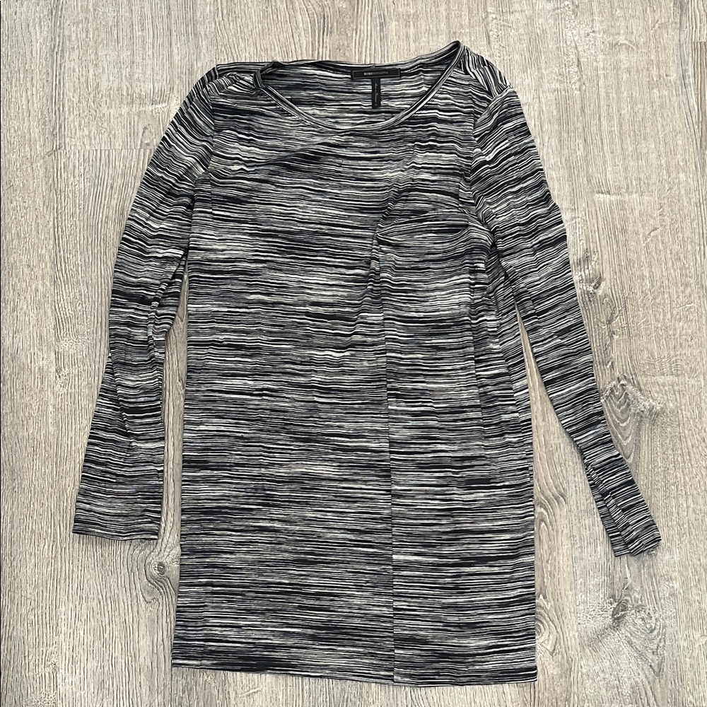 BCBGMaxAzria Black & White Striped Long Sleeve Top